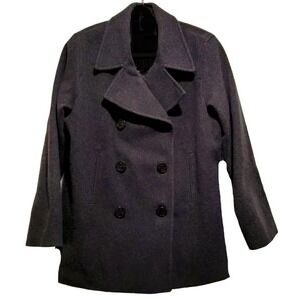 J PERCY womens Merino wool double breasted pea coat charcoal gray nautical 2 XS